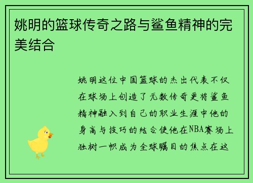 姚明的篮球传奇之路与鲨鱼精神的完美结合